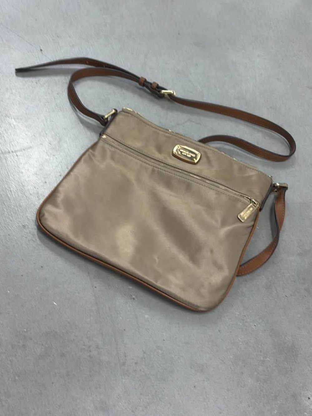 Michael Kors Taupe Crossbody with Brown Strap and Gold Hardware
